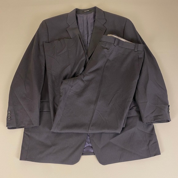 Calvin Klein Wool Two Piece Suit Jacket & Pants Set 44L x 38W Blue Pinstriped‎ - Picture 1 of 16
